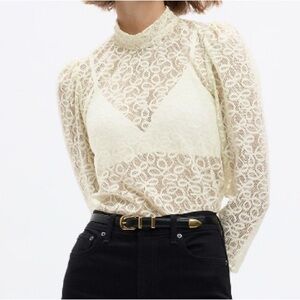 GAP Cream Embellished Blouse with Mandarin Collar